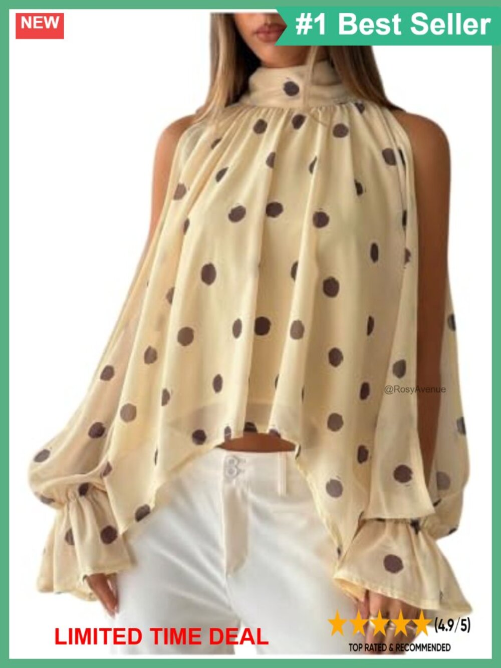 Verdusa Polka Dots Chiffon Halter Blouse Ruffle Long Sleeve Top
